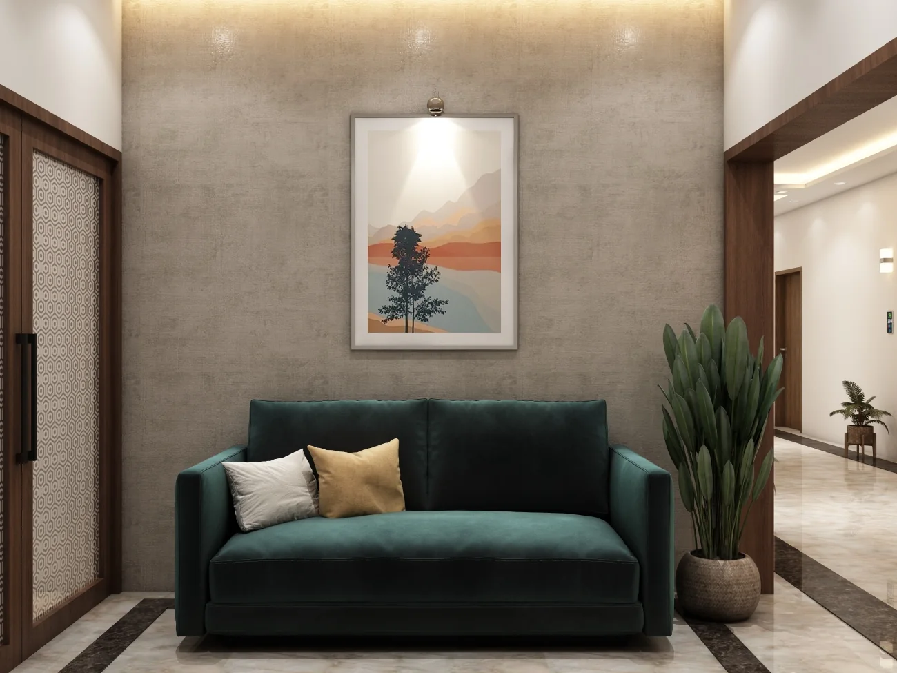 Anvaya corridor and lobby preview render
